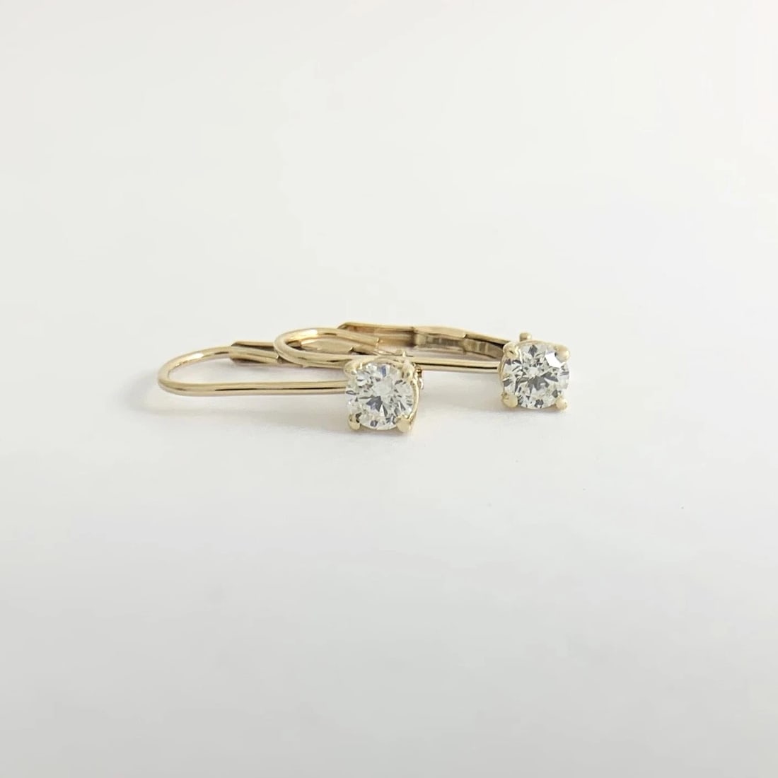 Round Diamond Drop Earrings 14K Yellow Gold Leverbacks .50 CTW - 8