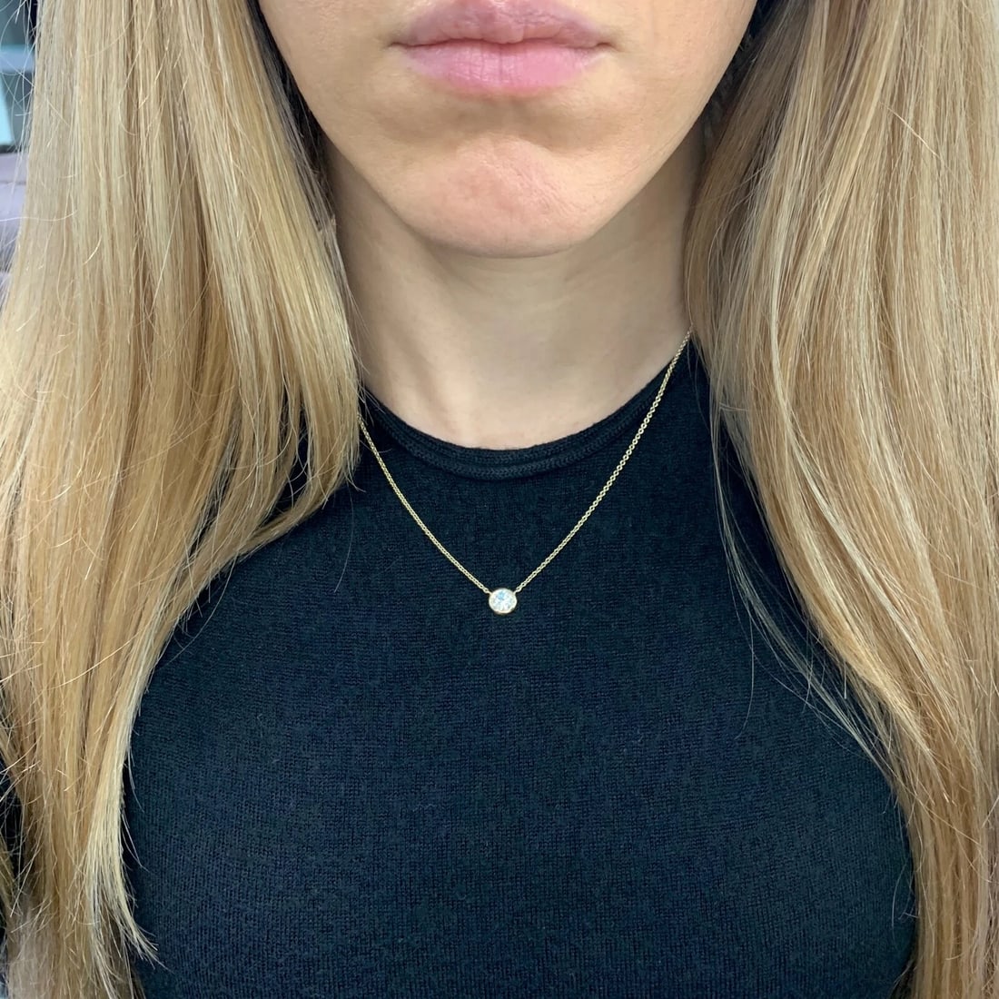 Solitaire Diamond Bezel Pendant Necklace 14K Yellow Gold .56 CT, 16 Inches - 5