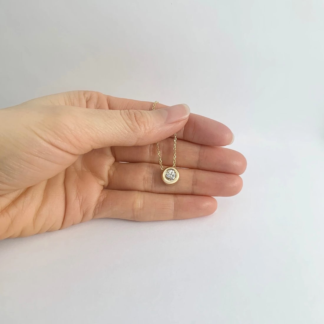 Solitaire Diamond Bezel Pendant Necklace 14K Yellow Gold .50 CT, 16 Inches - 4