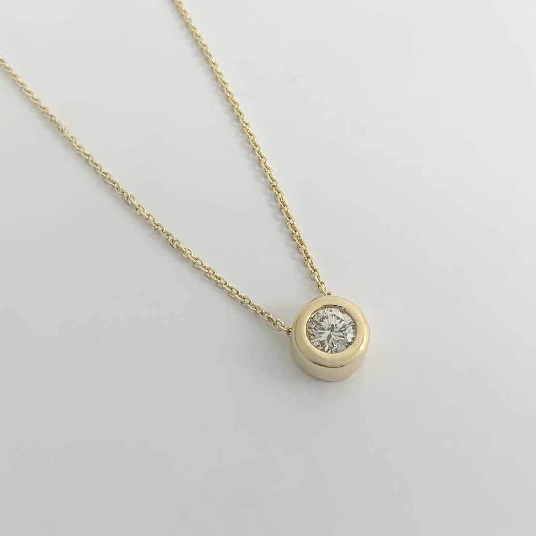 Solitaire Diamond Bezel Pendant Necklace 14K Yellow Gold .50 CT, 16 Inches - 7