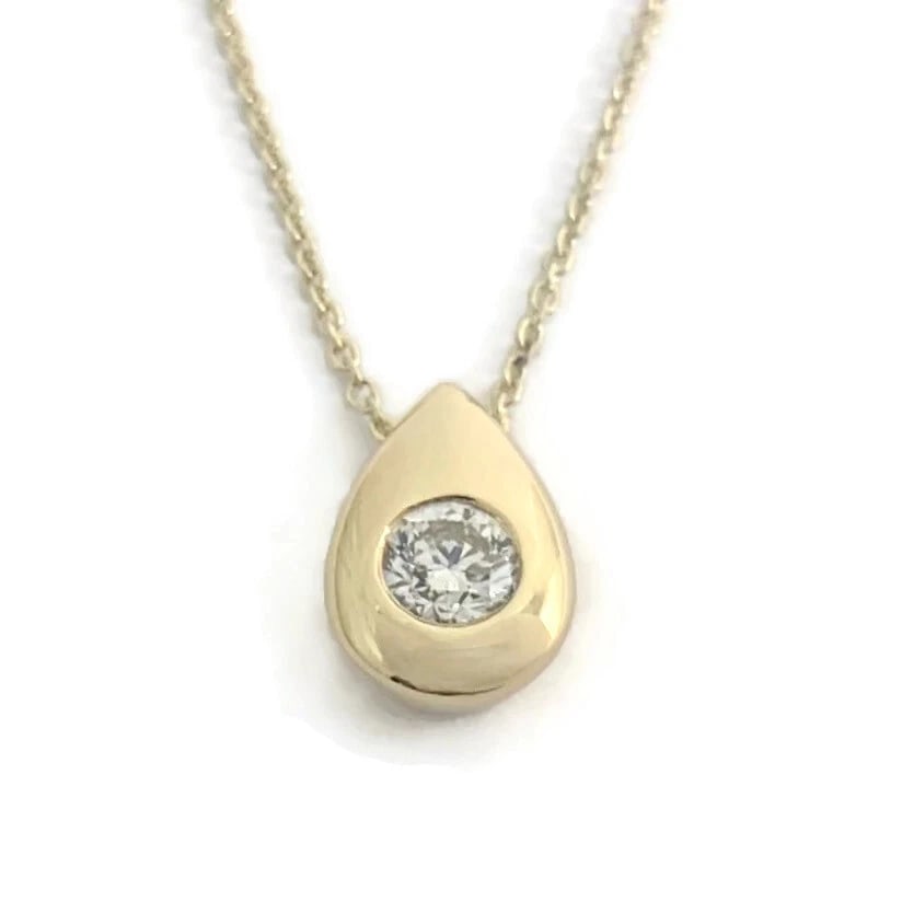Solitaire Diamond Teardrop Pendant Necklace 14K Yellow Gold .40 CT, 17 Inches - 2