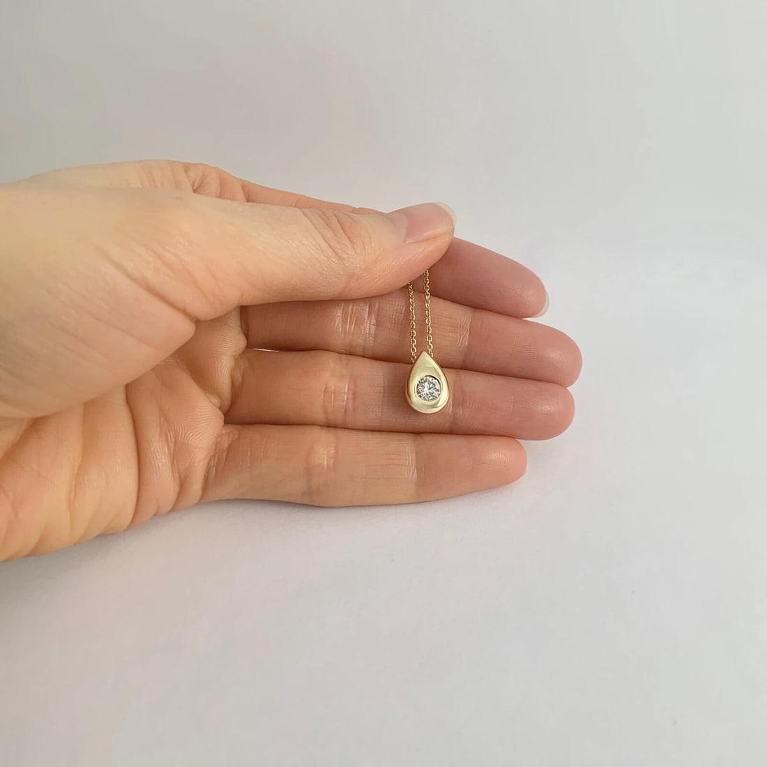 Solitaire Diamond Teardrop Pendant Necklace 14K Yellow Gold .40 CT, 17 Inches - 4