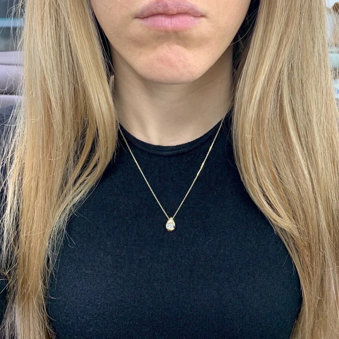 Solitaire Diamond Teardrop Pendant Necklace 14K Yellow Gold .40 CT, 17 Inches - 5