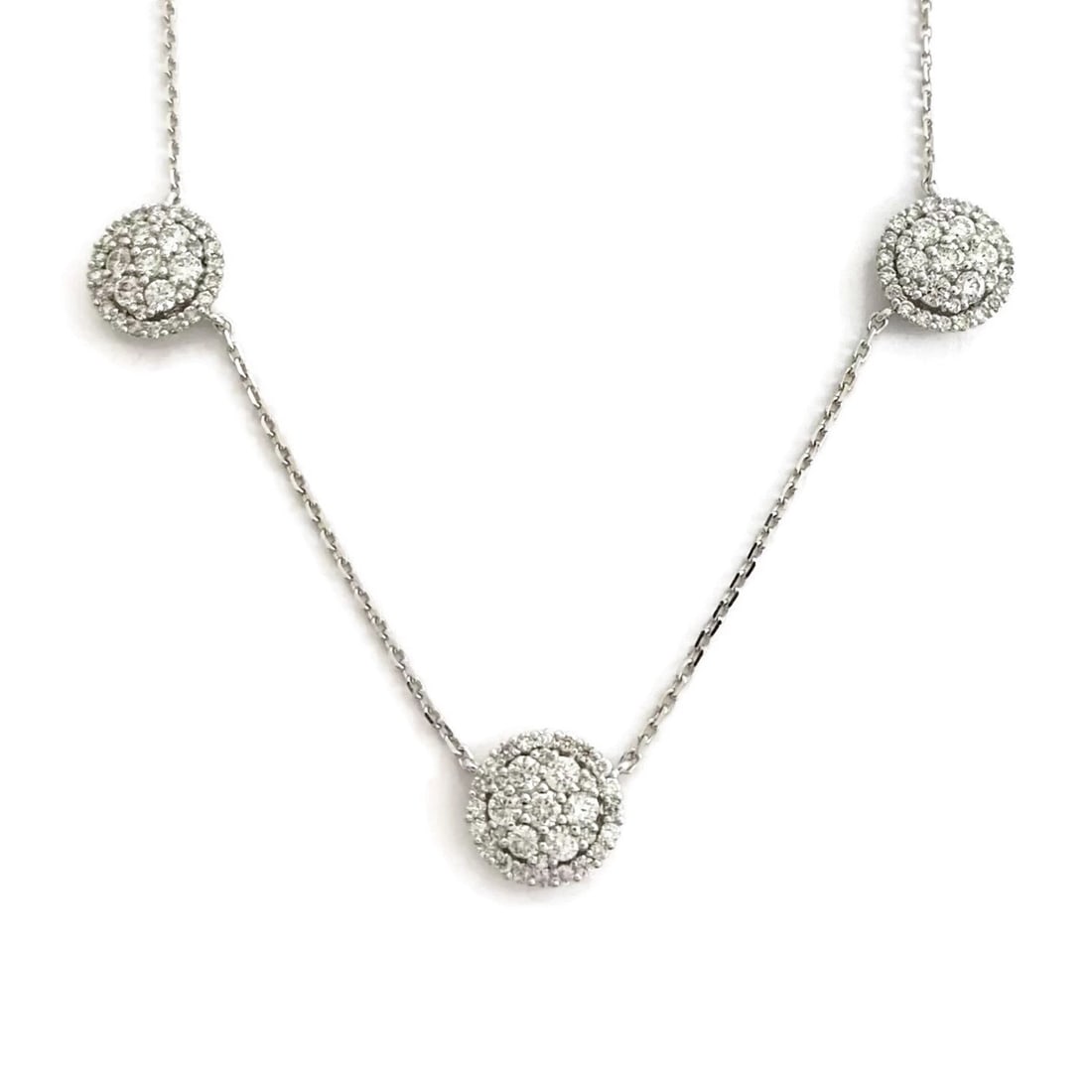 Round Diamond Cluster Pendant Station Necklace 14K White Gold 1.54 CTW - 2