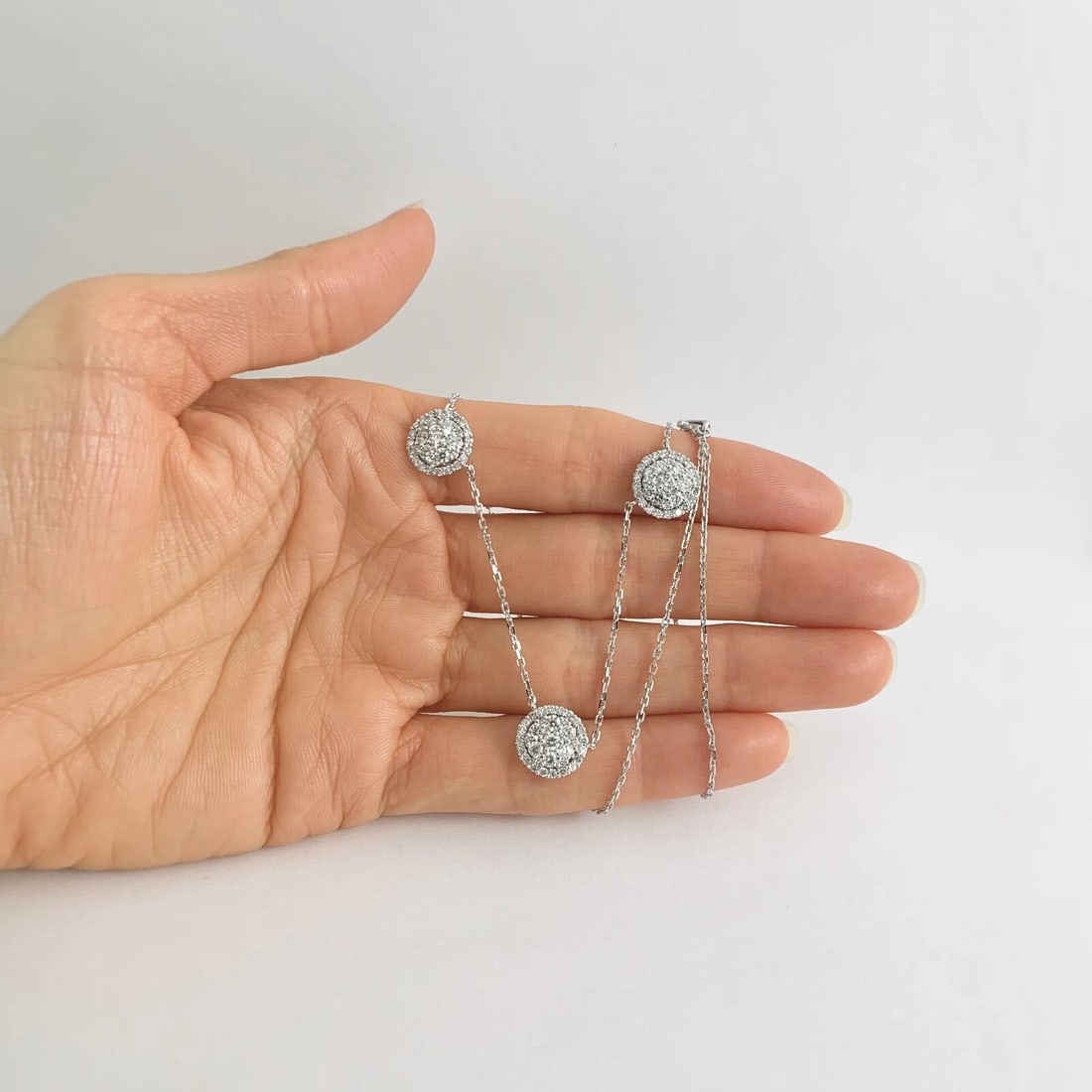 Round Diamond Cluster Pendant Station Necklace 14K White Gold 1.54 CTW - 3