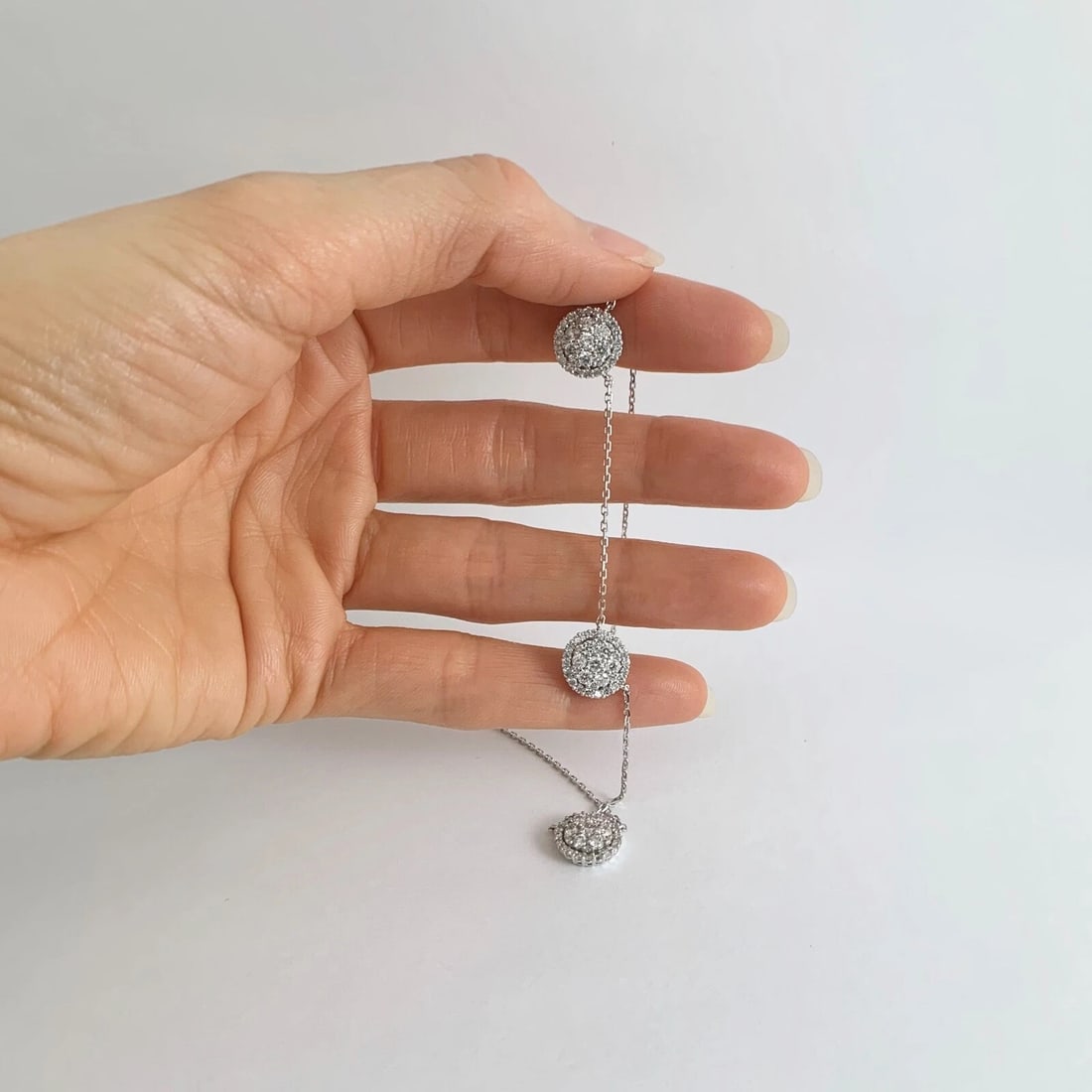 Round Diamond Cluster Pendant Station Necklace 14K White Gold 1.54 CTW - 4