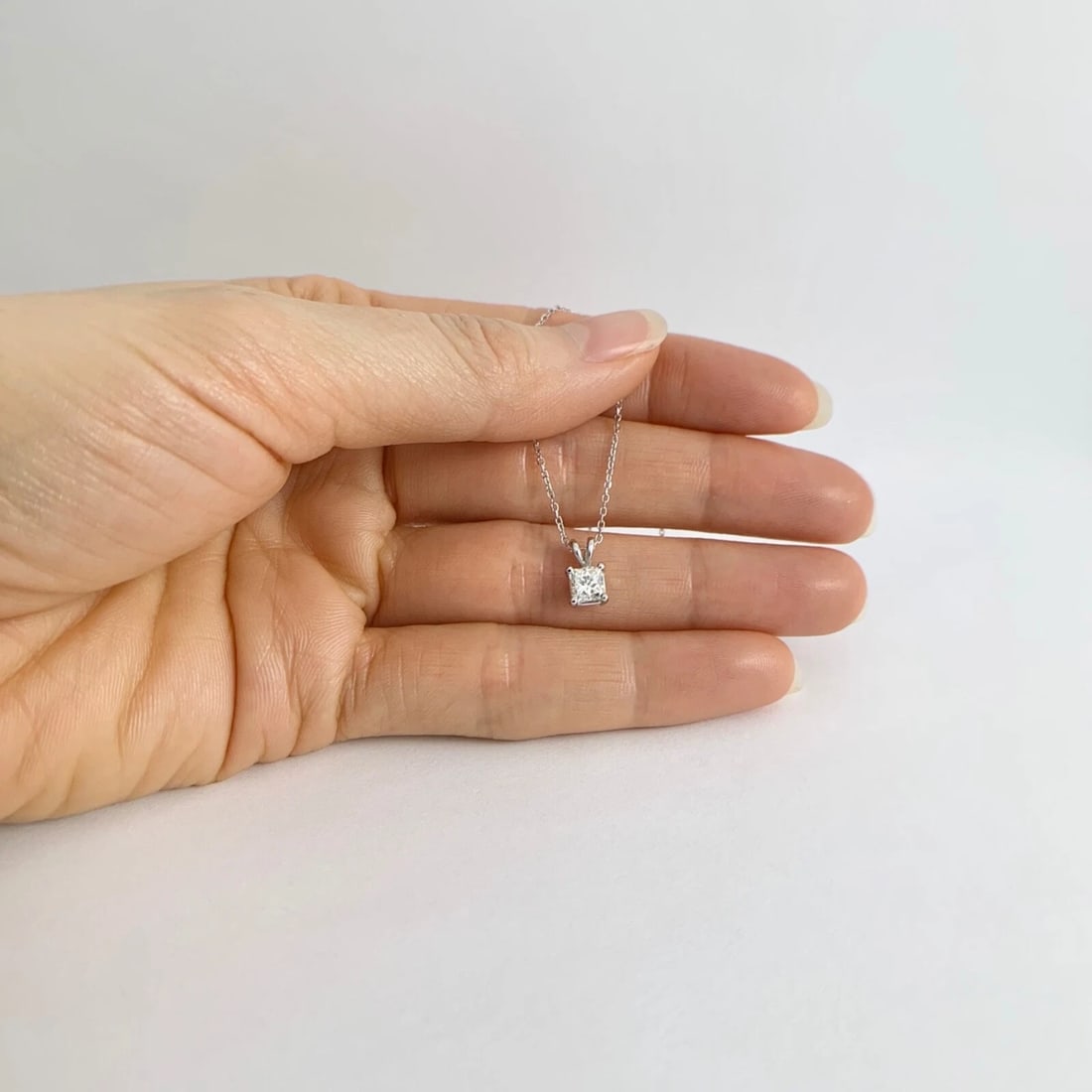 Princess Solitaire Diamond Pendant Necklace 14K White Gold, .50 CT, 16 Inches - 4