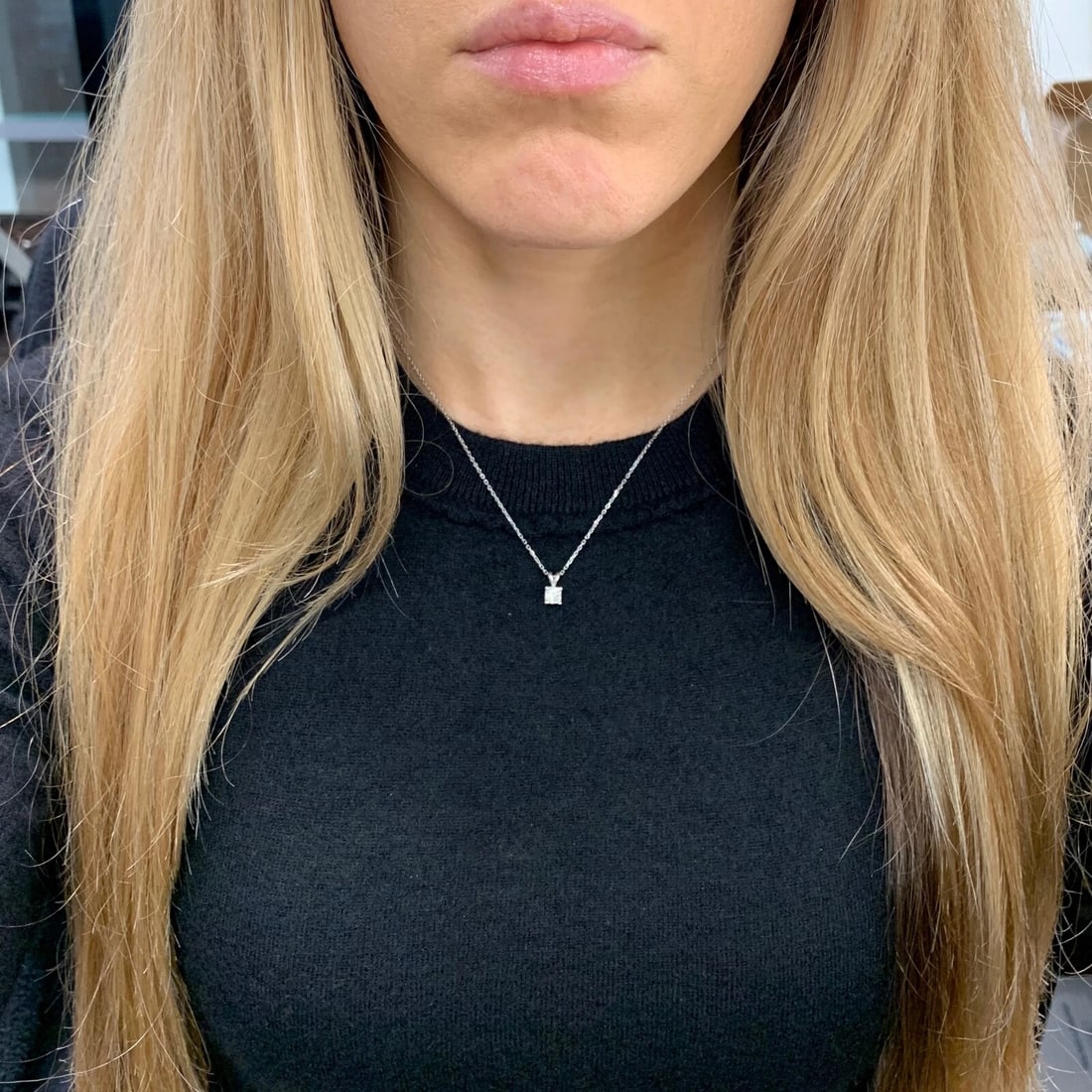 Princess Solitaire Diamond Pendant Necklace 14K White Gold, .50 CT, 16 Inches - 5