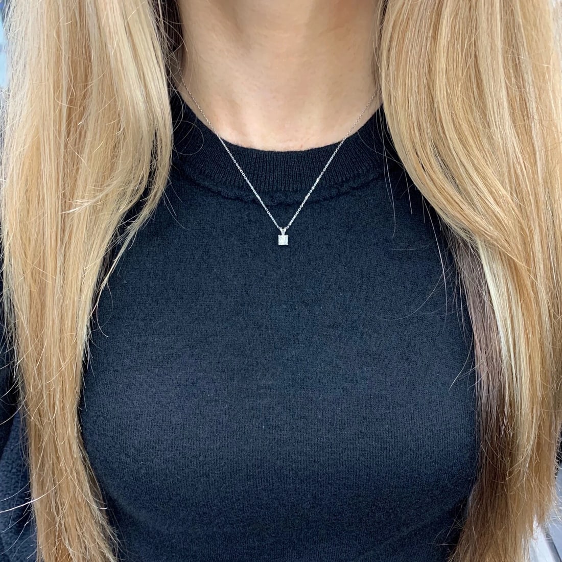 Princess Solitaire Diamond Pendant Necklace 14K White Gold, .50 CT, 16 Inches - 6