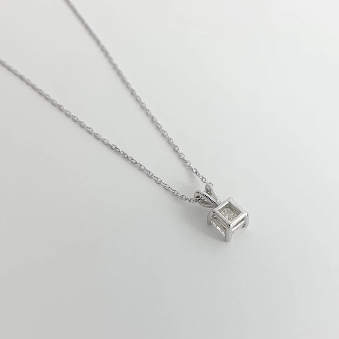 Princess Solitaire Diamond Pendant Necklace 14K White Gold, .50 CT, 16 Inches - 9