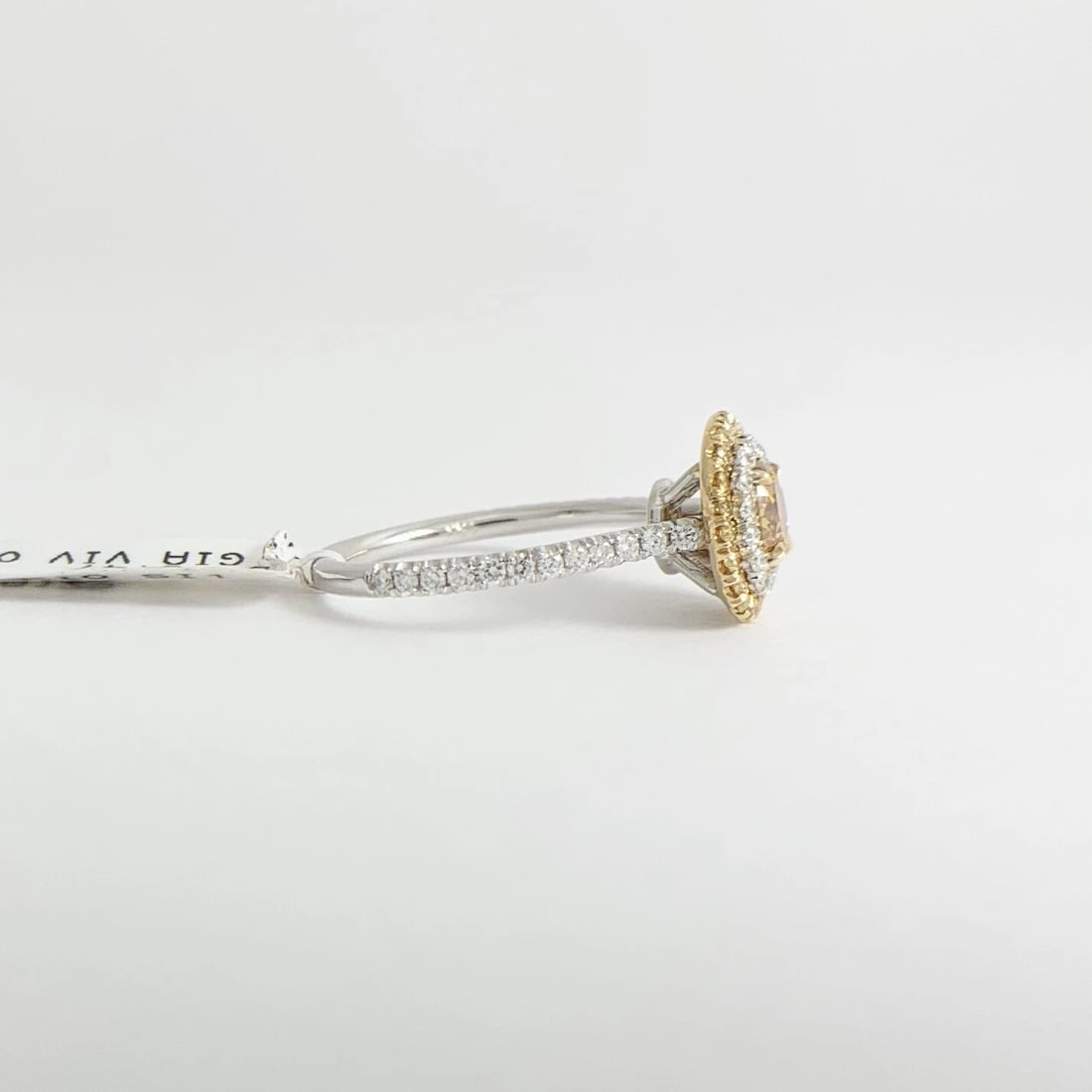 Fancy Yellow Cushion Diamond Double Oval Halo Ring 18K White Gold 1.10 CTW - 10