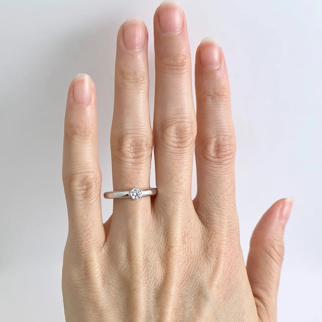 Round Diamond Half Bezel Tube Stackable Solitaire Ring 14K White Gold .25 CT - 3