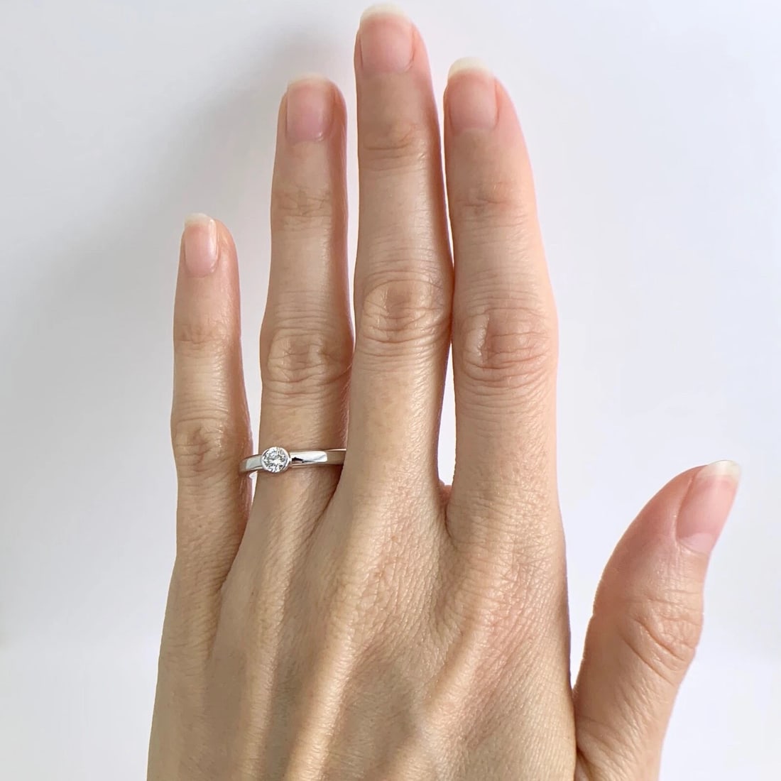 Round Diamond Half Bezel Tube Stackable Solitaire Ring 14K White Gold .25 CT - 4