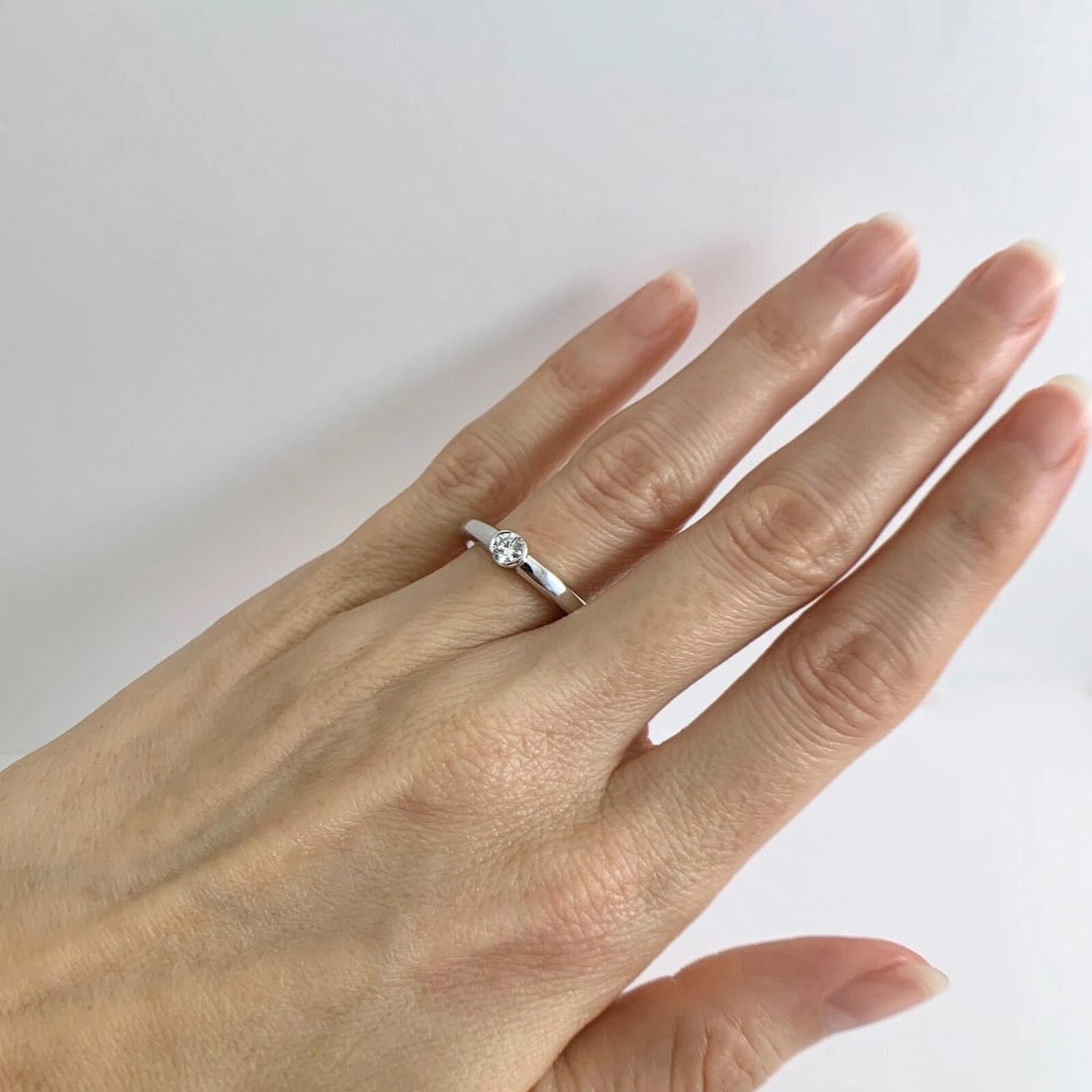 Round Diamond Half Bezel Tube Stackable Solitaire Ring 14K White Gold .25 CT - 6