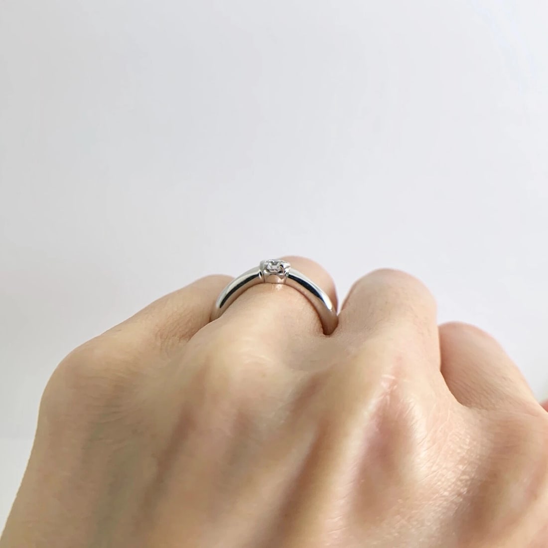 Round Diamond Half Bezel Tube Stackable Solitaire Ring 14K White Gold .25 CT - 7