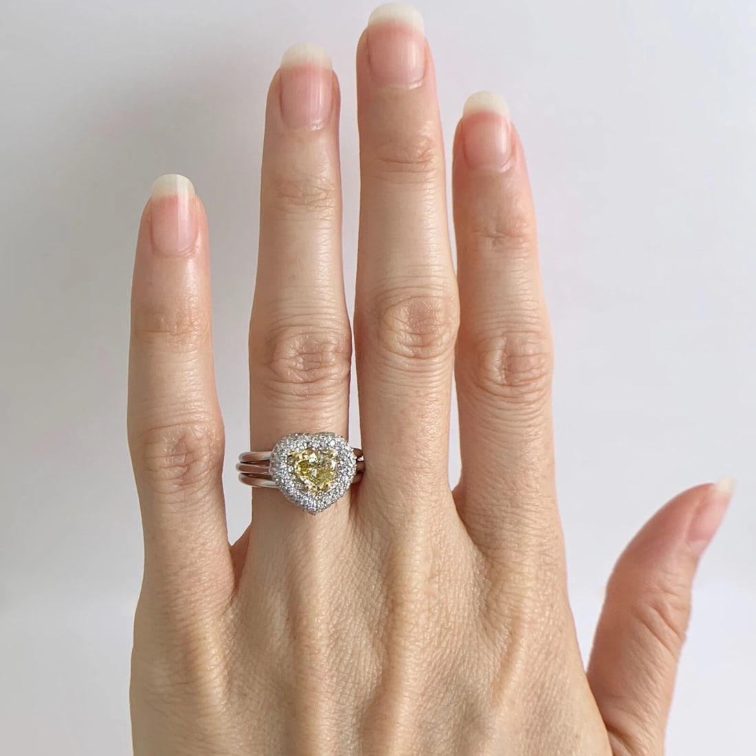 GIA Fancy Yellow Heart Diamond Pave Halo Ring 18K White Gold 1.21 CTW - 3