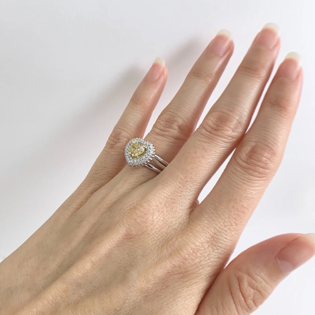 GIA Fancy Yellow Heart Diamond Pave Halo Ring 18K White Gold 1.21 CTW - 5