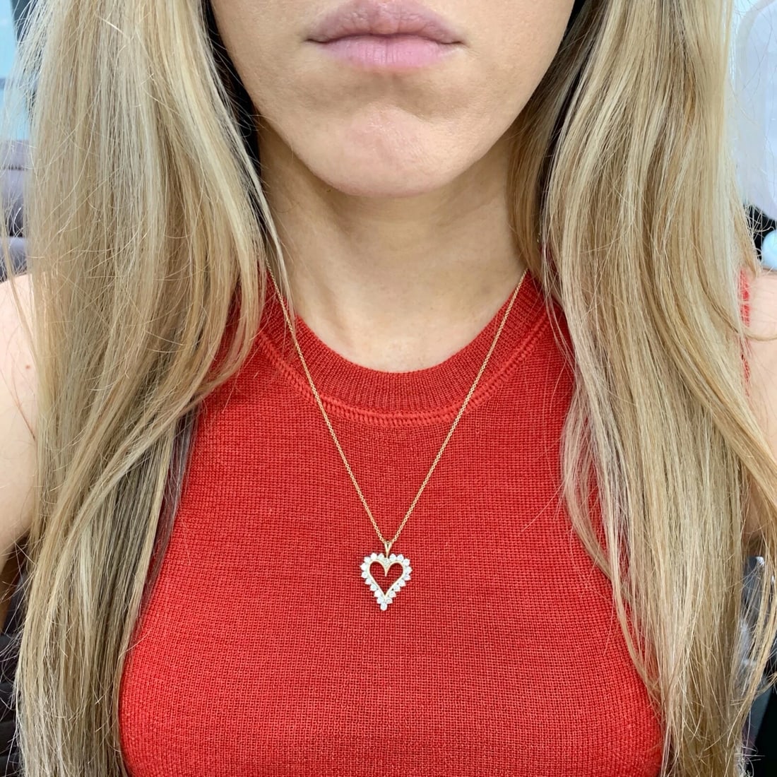 Open Heart Diamond Pendant Necklace 14K Yellow Gold, 1.10 CTW, 4.69 Grams - 5