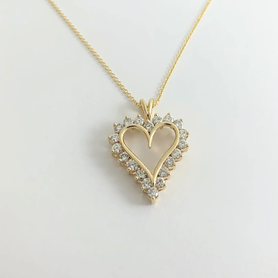 Open Heart Diamond Pendant Necklace 14K Yellow Gold, 1.10 CTW, 4.69 Grams - 7