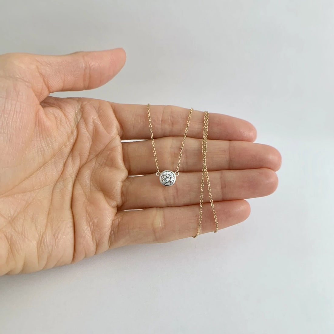 Round Solitaire Diamond Two-Tone Bezel Pendant Necklace 14K Yellow Gold, .60 CT - 4