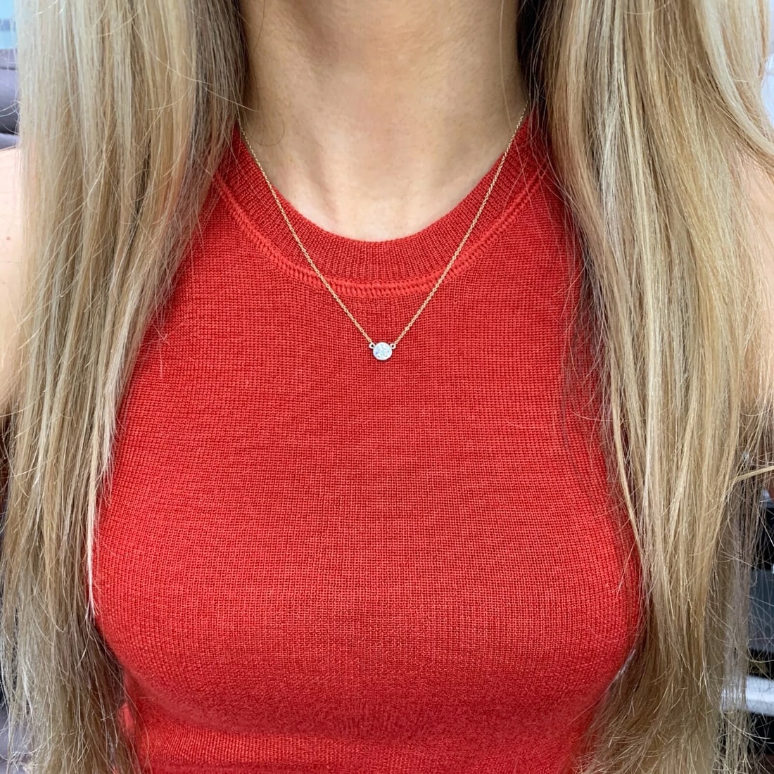 Round Solitaire Diamond Two-Tone Bezel Pendant Necklace 14K Yellow Gold, .60 CT - 6