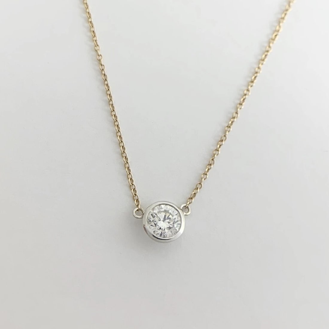 Round Solitaire Diamond Two-Tone Bezel Pendant Necklace 14K Yellow Gold, .60 CT - 7
