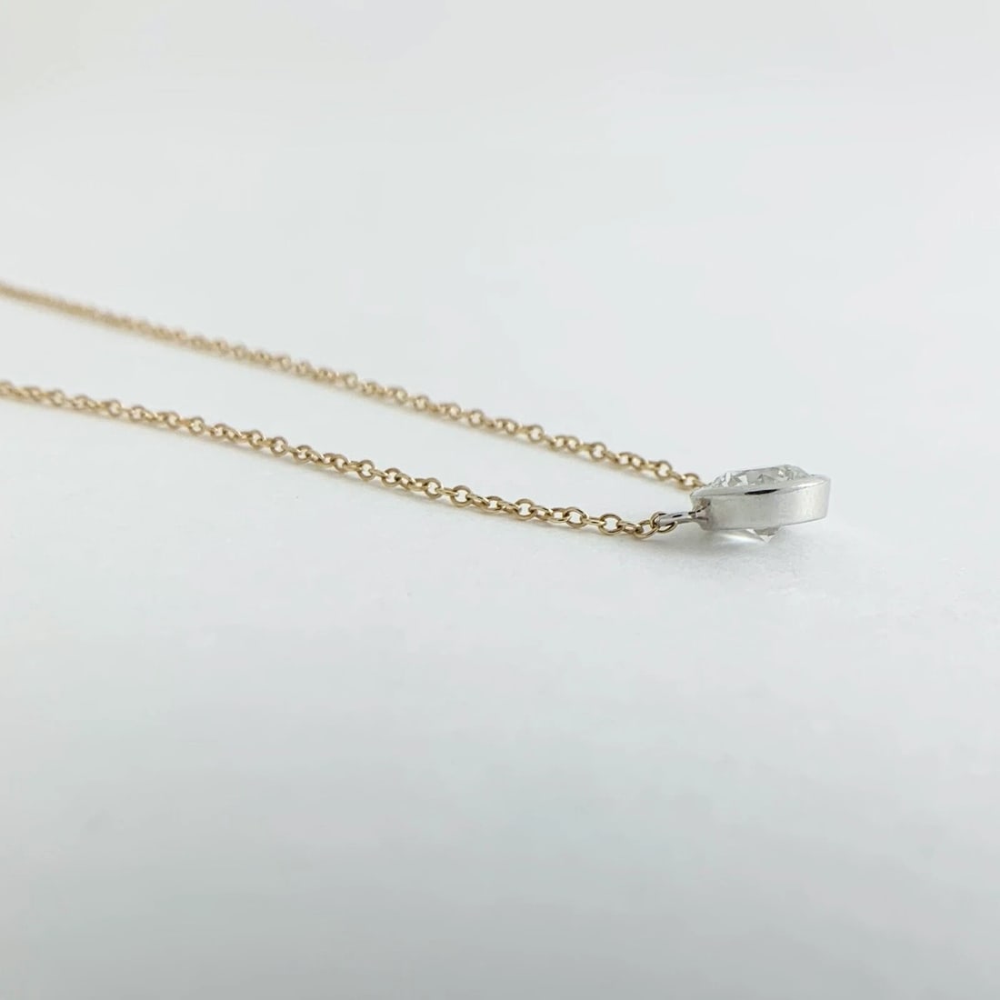 Round Solitaire Diamond Two-Tone Bezel Pendant Necklace 14K Yellow Gold, .60 CT - 8