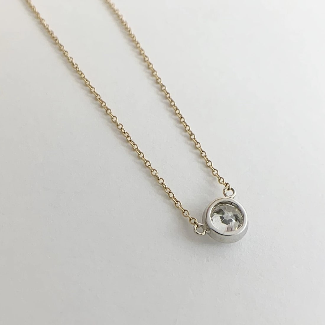 Round Solitaire Diamond Two-Tone Bezel Pendant Necklace 14K Yellow Gold, .60 CT - 9