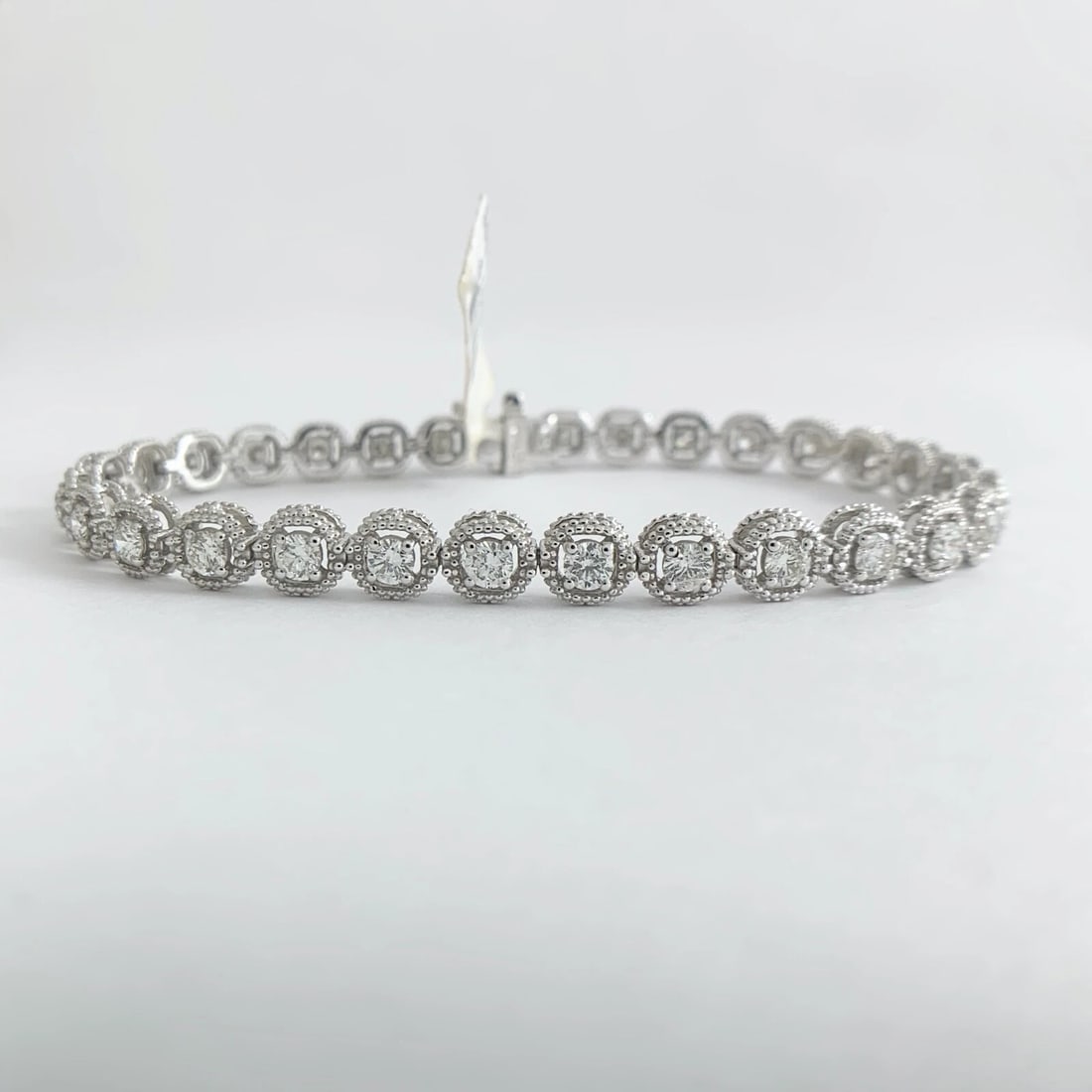 Milgrain Halo Round Diamond Tennis Bracelet 14K White Gold, 3.06 CTW, 11.52 Gr - 7