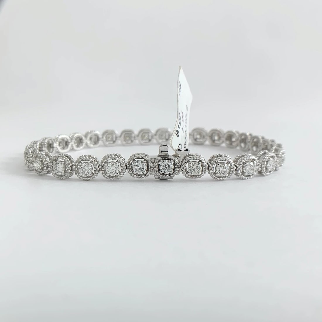 Milgrain Halo Round Diamond Tennis Bracelet 14K White Gold, 3.06 CTW, 11.52 Gr - 8