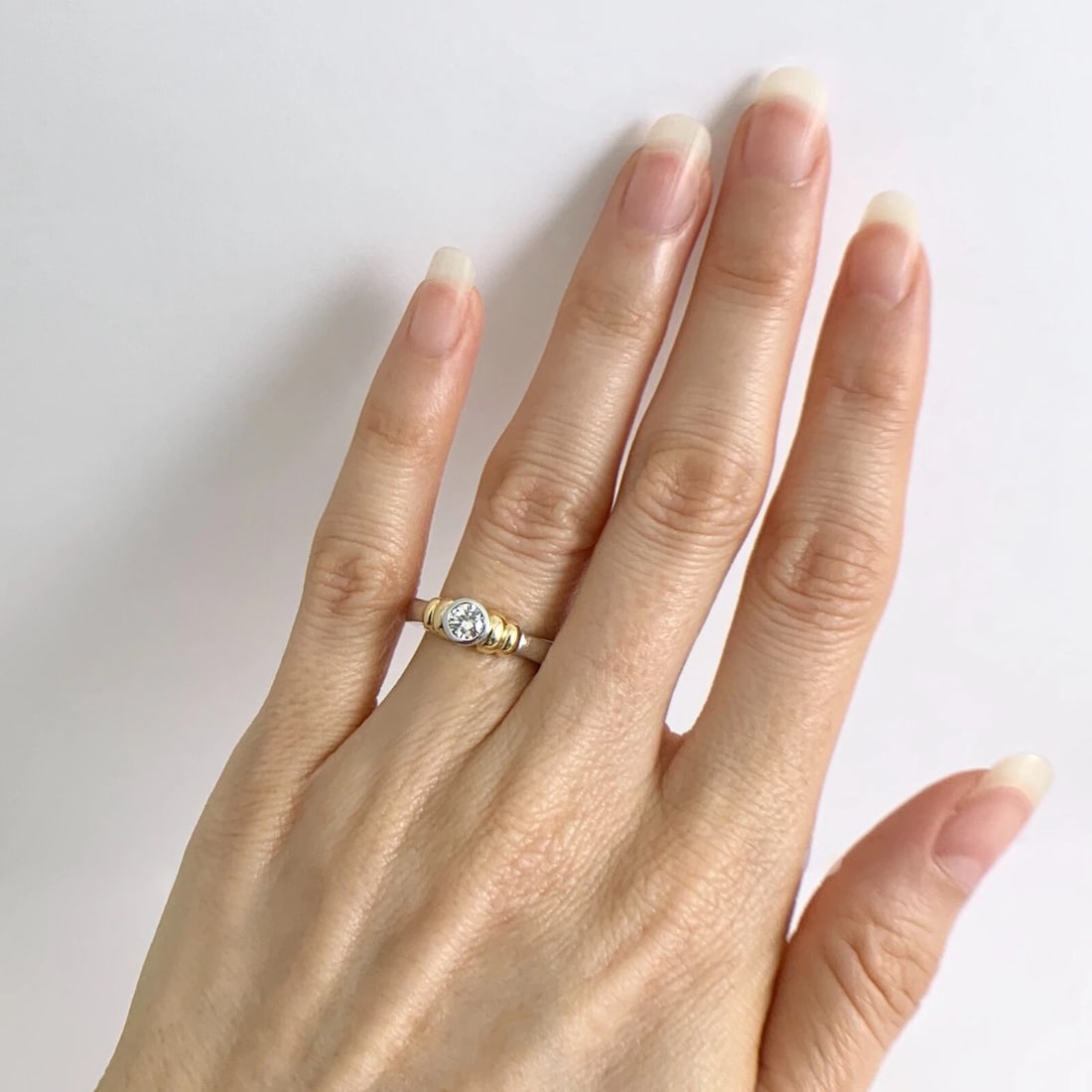 Two-Tone Round Bezel Diamond Ring 18K White Yellow Gold .32 CT - 6