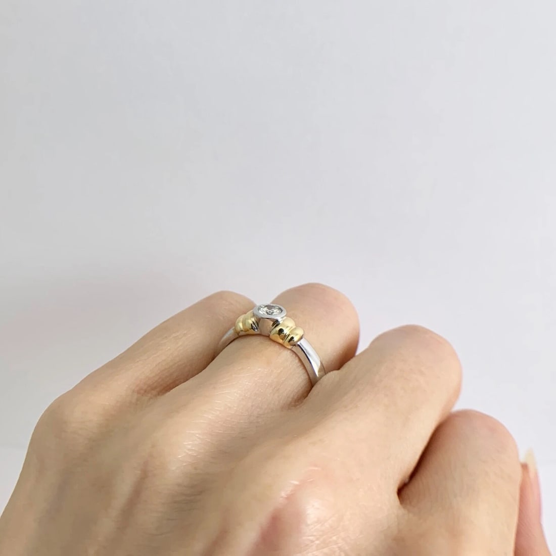 Two-Tone Round Bezel Diamond Ring 18K White Yellow Gold .32 CT - 7