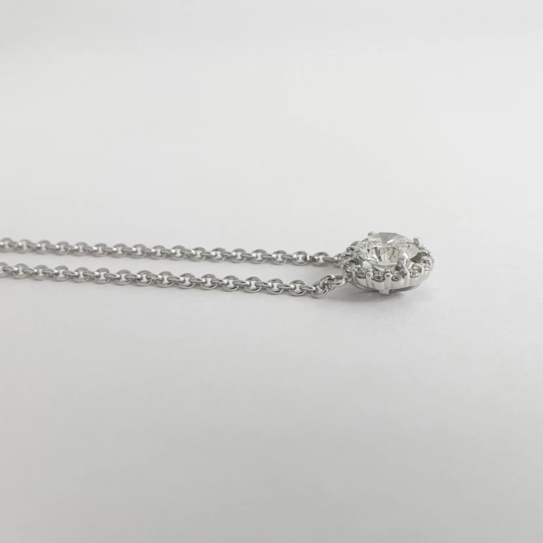 Round Halo Diamond Pendant Necklace 14K White Gold, 16 Inches, .87 CTW, 3.84 Gr - 7