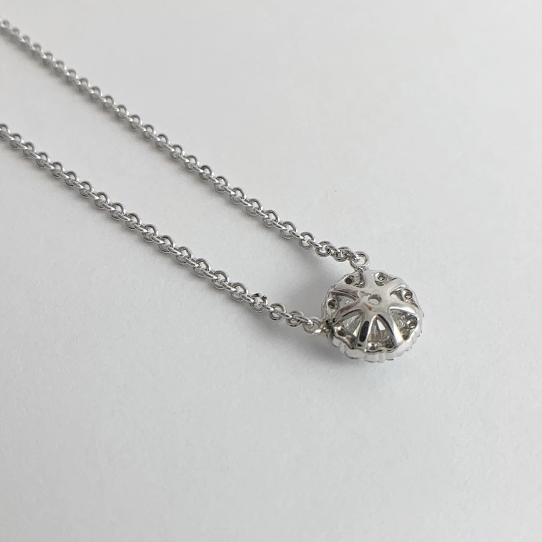 Round Halo Diamond Pendant Necklace 14K White Gold, 16 Inches, .87 CTW, 3.84 Gr - 8