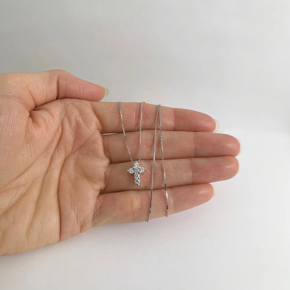 Small Diamond Cross Religious Pendant Necklace 14K White Gold, .36 CTW, 2.58 Gr - 3