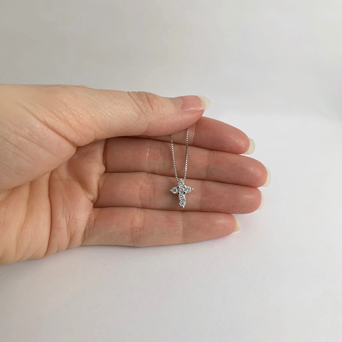 Small Diamond Cross Religious Pendant Necklace 14K White Gold, .36 CTW, 2.58 Gr - 4