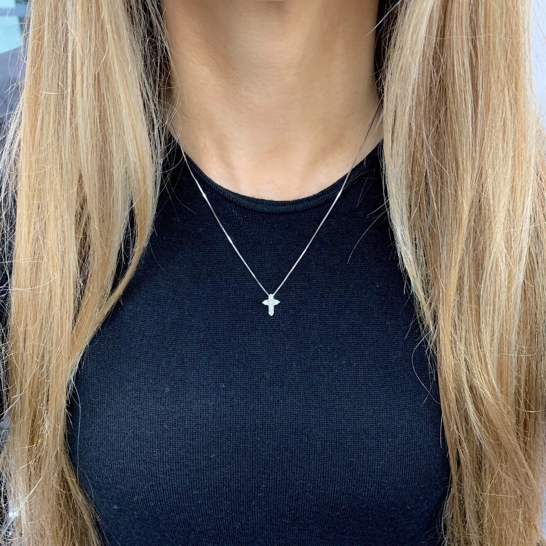 Small Diamond Cross Religious Pendant Necklace 14K White Gold, .36 CTW, 2.58 Gr - 6