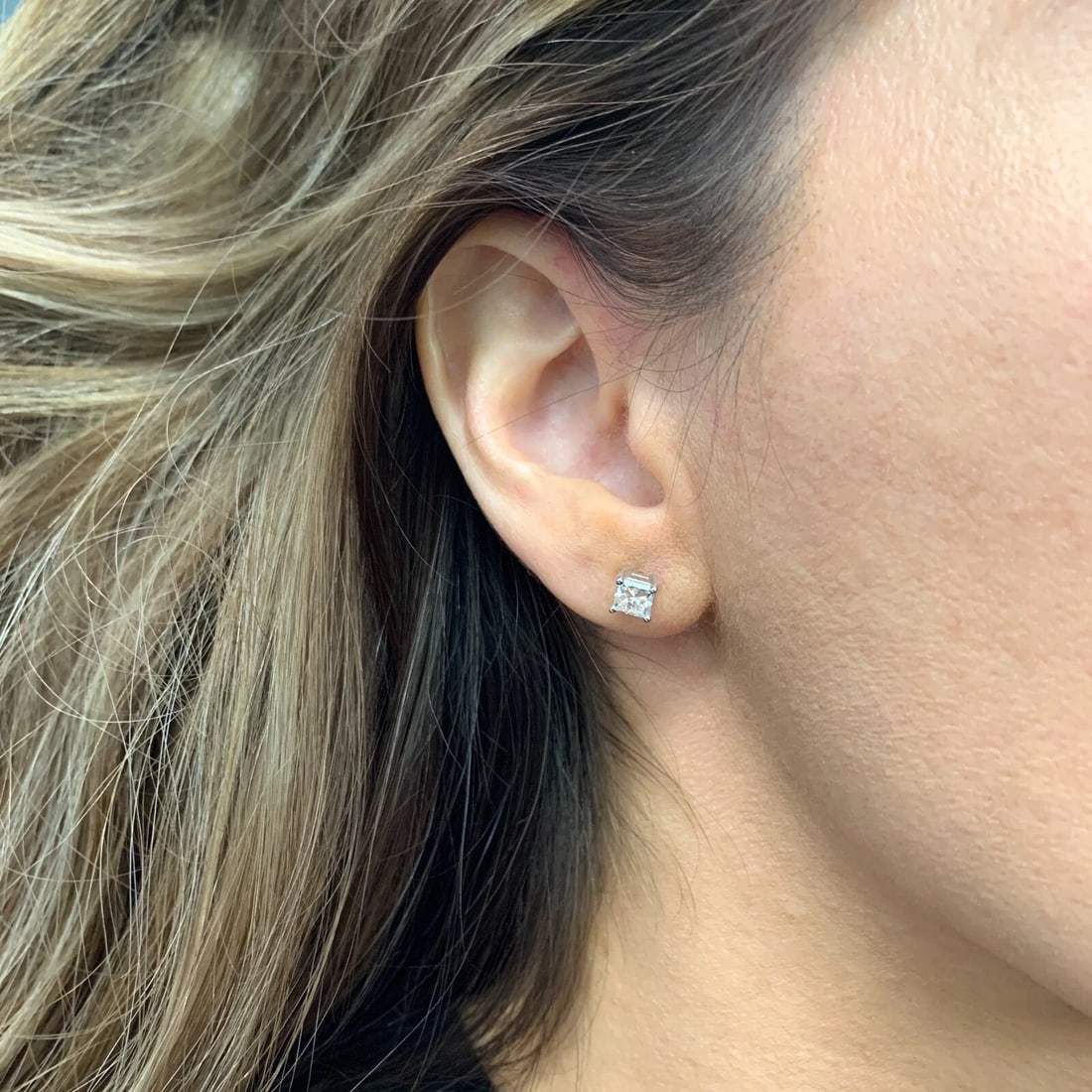 Princess Cut Diamond Stud Earrings 14K White Gold Basket Screw Backs, 1.22 CTW - 5