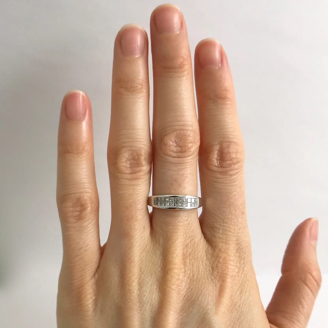 Princess Diamond 2-Row Invisible Channel-Set Band Ring 14K White Gold, 3.38 Gram - 3