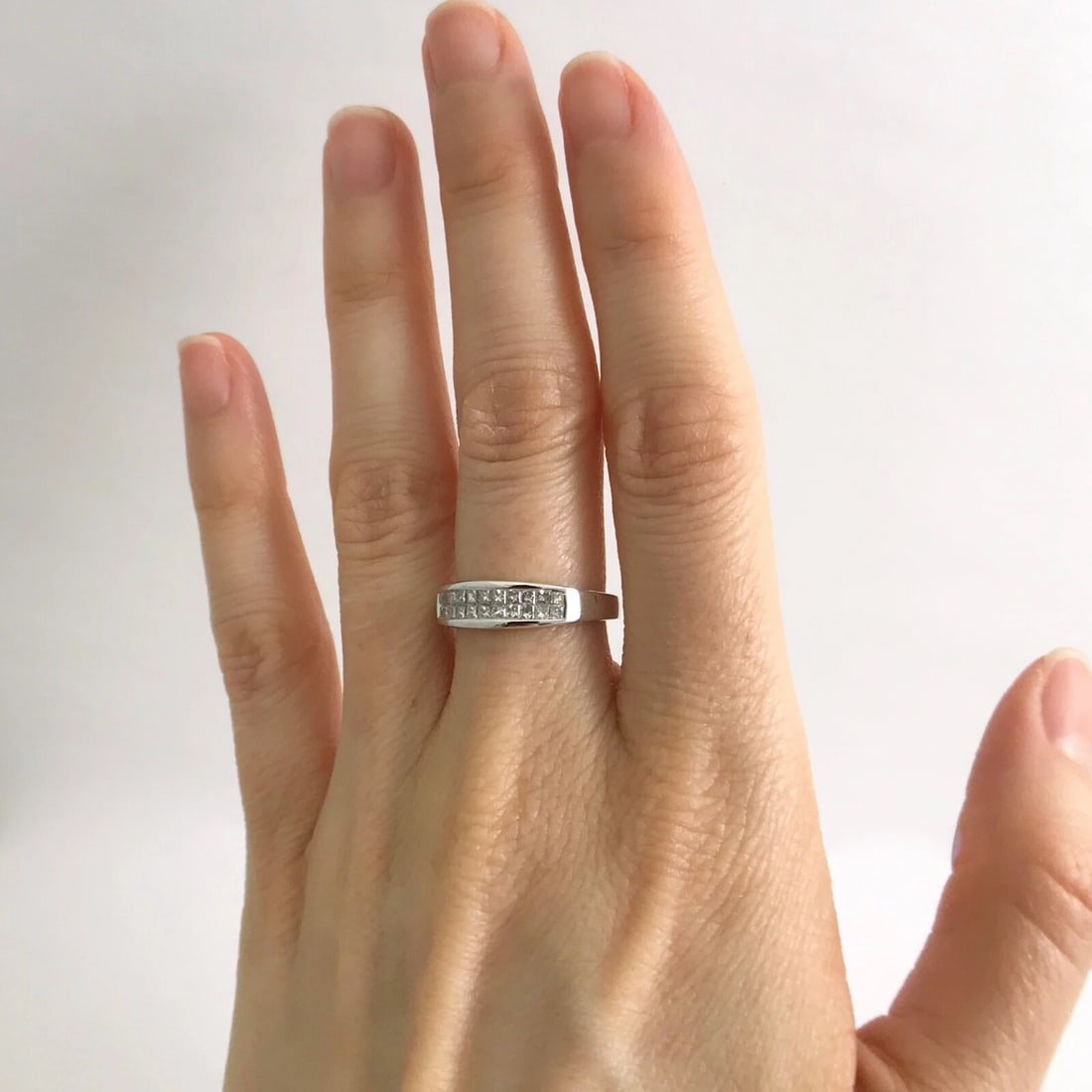 Princess Diamond 2-Row Invisible Channel-Set Band Ring 14K White Gold, 3.38 Gram - 4