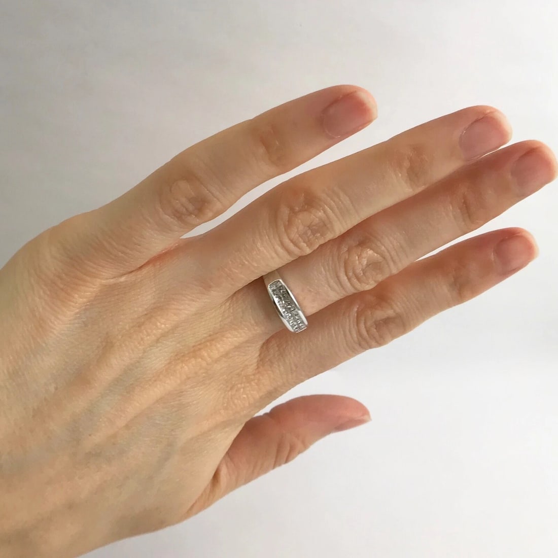 Princess Diamond 2-Row Invisible Channel-Set Band Ring 14K White Gold, 3.38 Gram - 5