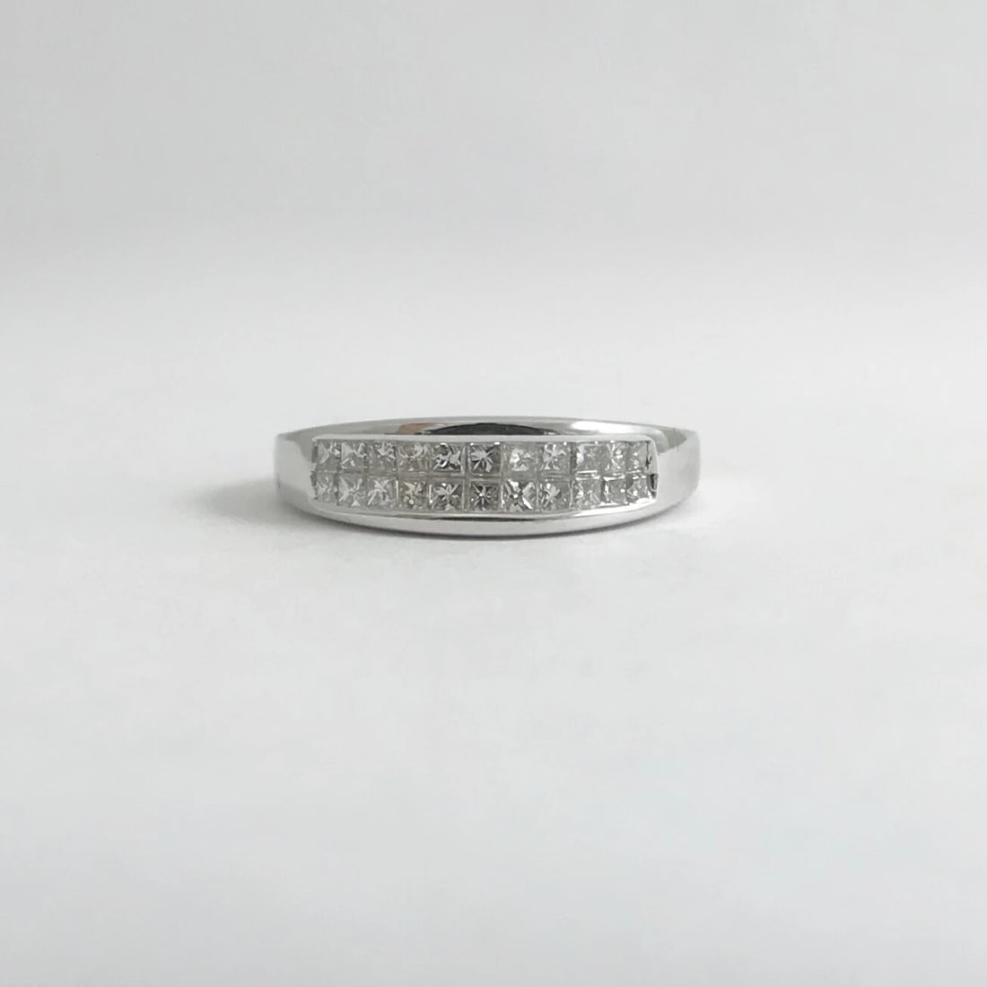 Princess Diamond 2-Row Invisible Channel-Set Band Ring 14K White Gold, 3.38 Gram - 8