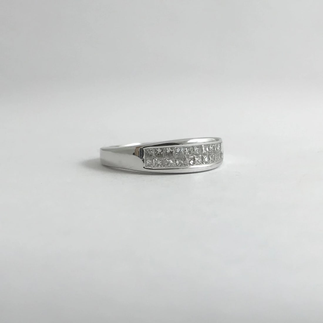 Princess Diamond 2-Row Invisible Channel-Set Band Ring 14K White Gold, 3.38 Gram - 9