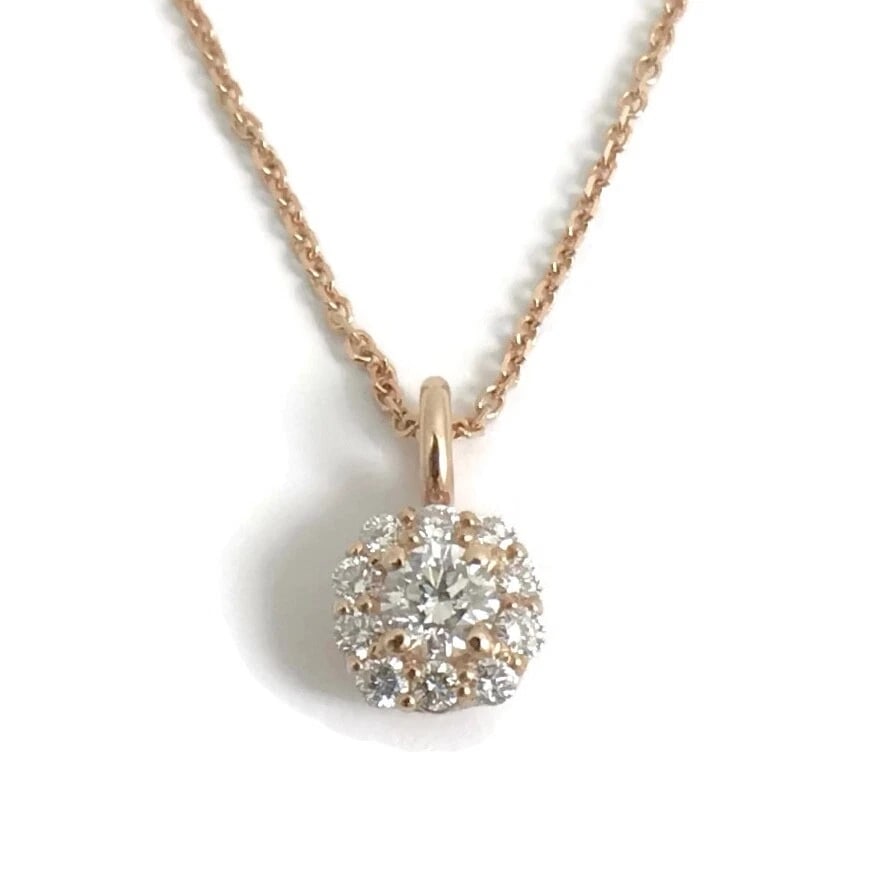 Round Diamond Halo Pendant Necklace 14K Pink Rose Gold, .44 CTW - 2