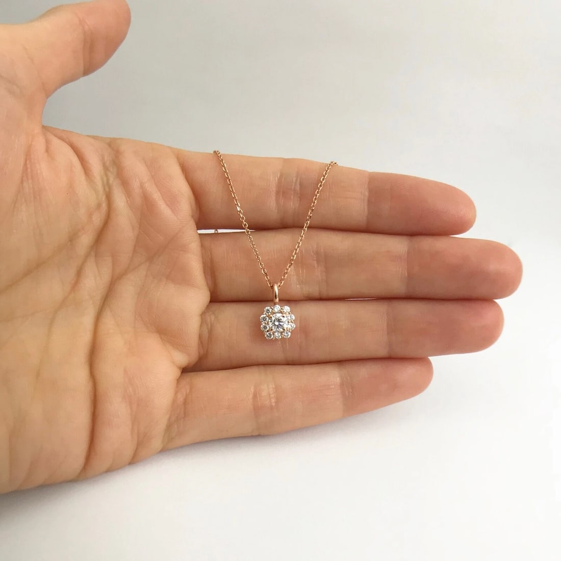 Round Diamond Halo Pendant Necklace 14K Pink Rose Gold, .44 CTW - 3