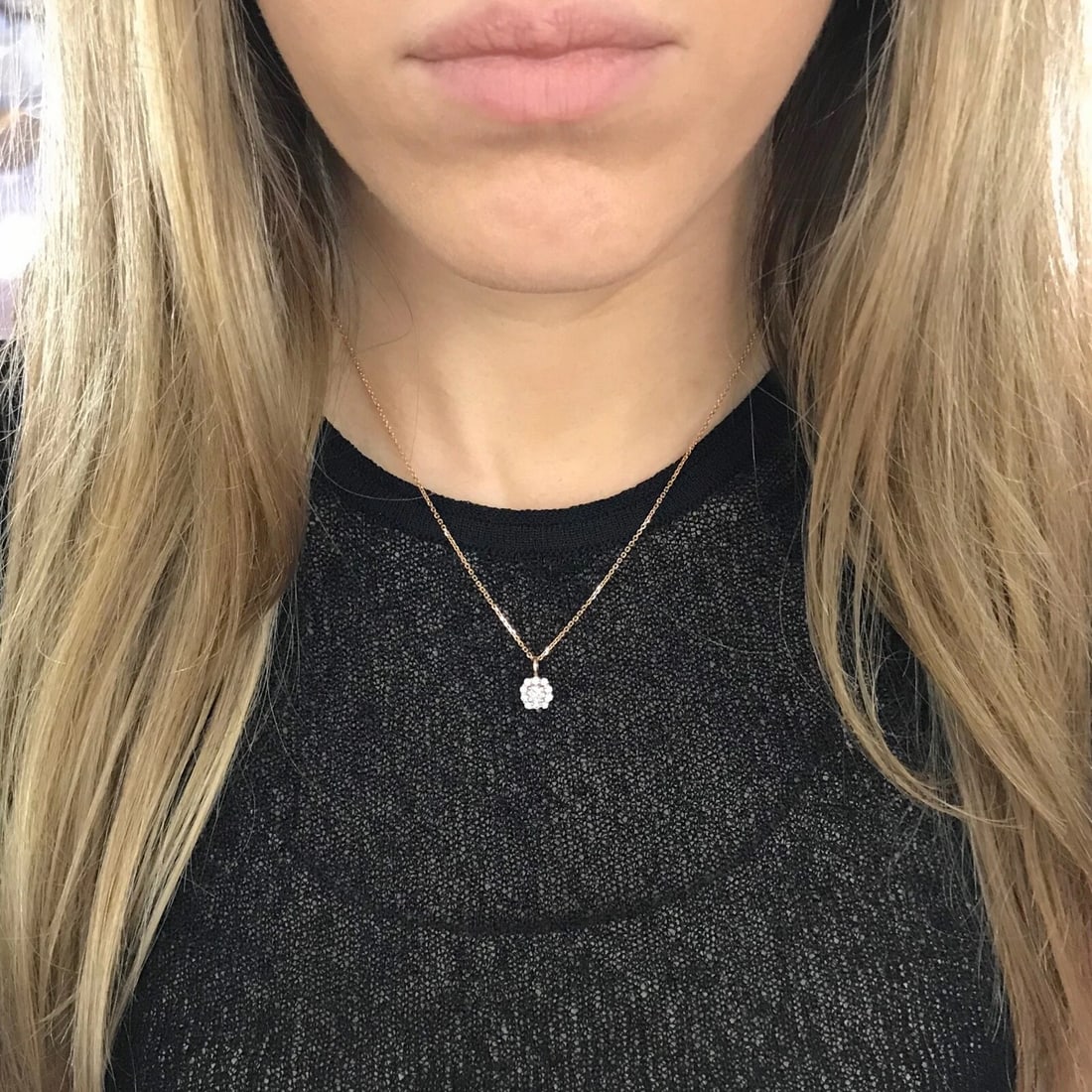 Round Diamond Halo Pendant Necklace 14K Pink Rose Gold, .44 CTW - 6