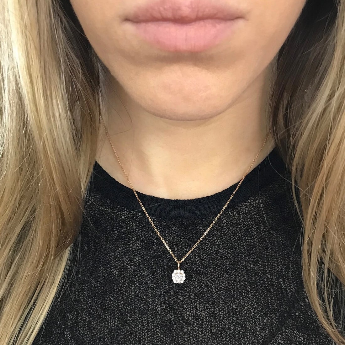 Round Diamond Halo Pendant Necklace 14K Pink Rose Gold, .44 CTW - 7