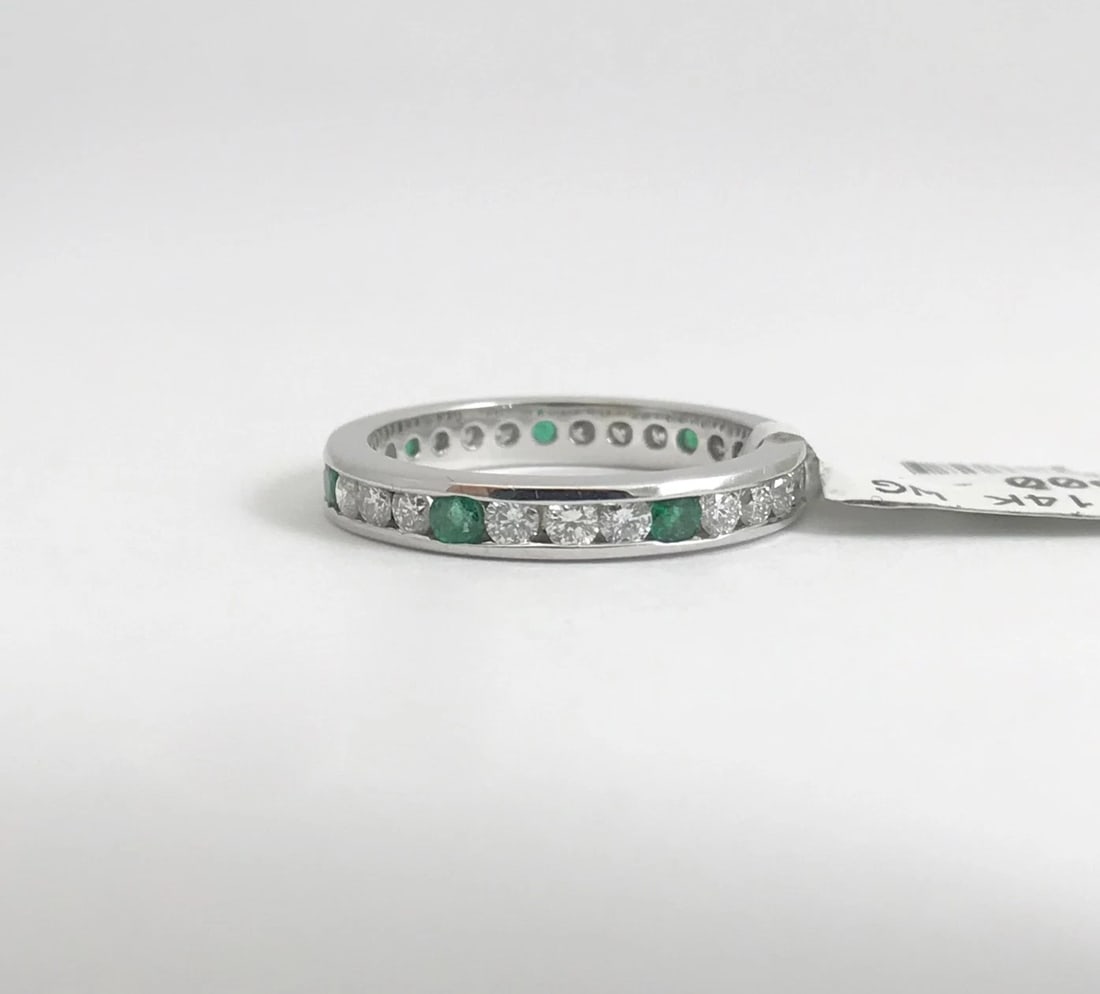 Emerald Diamond Eternity Band Ring 14K White Gold,1.00 CTW, Size 5, 2.37 Grams - 11