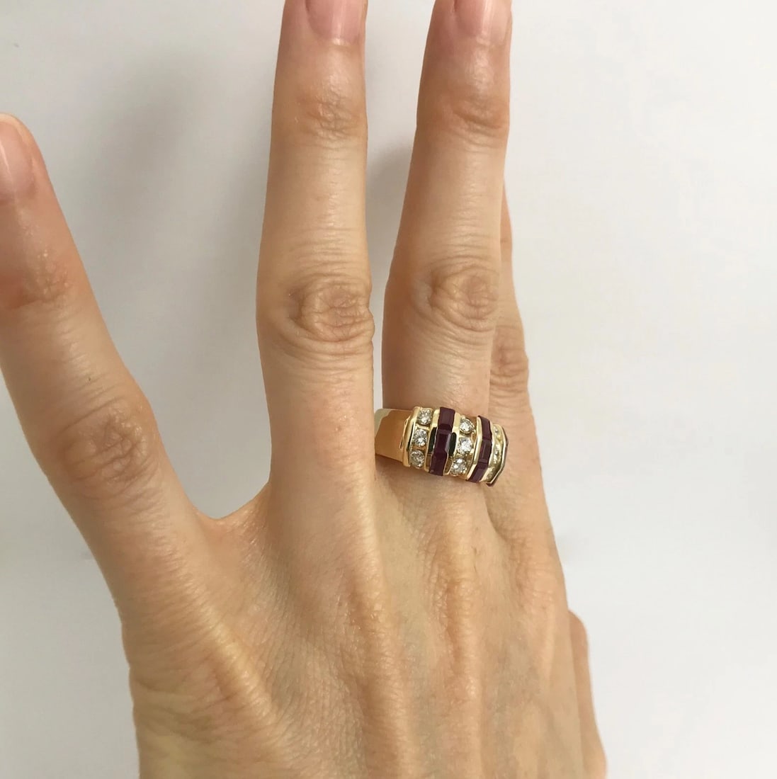 Wide Baguette Ruby Diamond Cocktail Ring 14K Yellow Gold, 1.30 CTW, 7.87 Grams - 5