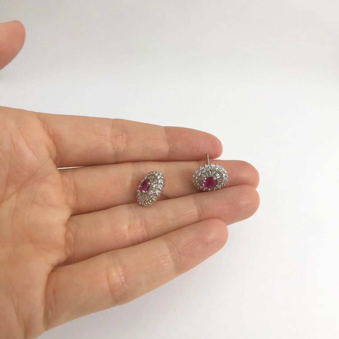 Pink Sapphire Diamond Halo Stud Earrings in 18K White Gold, 2.65 CTW, 4.01 Grams - 4